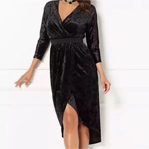NWOT Eva Mandes Black Crushed Velvet Faux Wrap Dress Size Medium